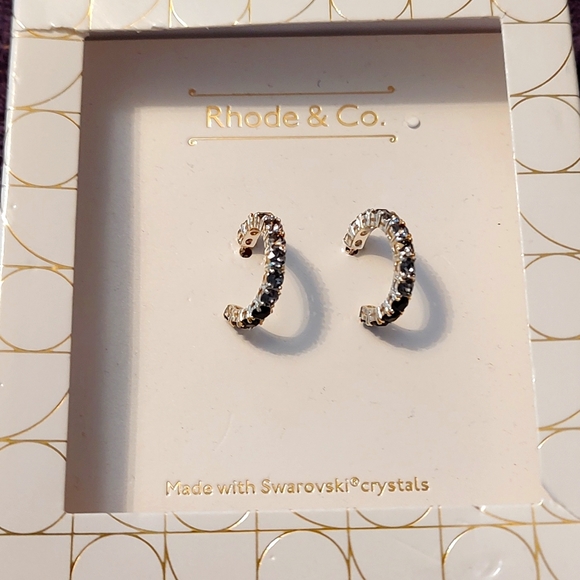 New Rhodes & Co crystal and black Swarvowski Crystals small hoop earrings - Picture 1 of 2